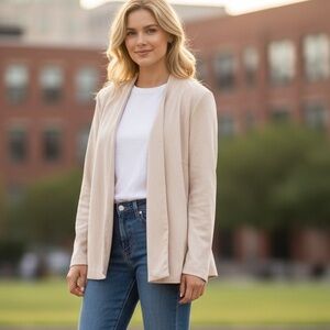 Nicole Miller Blazer Cream Open Front Faux Suede in Size L ‎ NWT